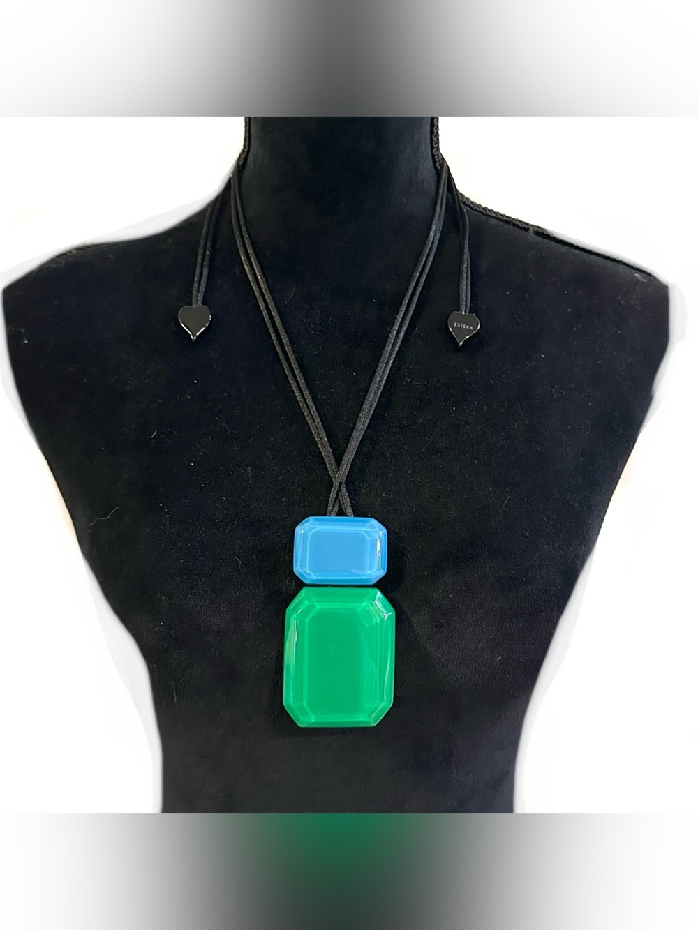 Zsiska Corded 2 Color Acrylic Adjustable Pendant Blue & Green Heart Toggles
